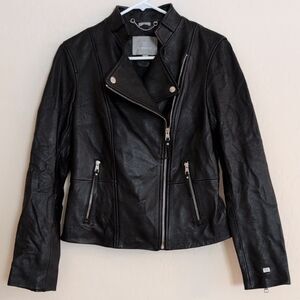 Soia & Kyo Black Leather Moto Slim Fit Jacket Like New Long Sleeve - Size XS
